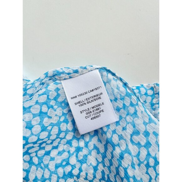 JOIE Laurel Blue Graphic Dot Print 100% Silk Chiffon Pintucked Blouse, Size S - Picture 13 of 14